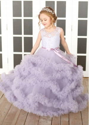 Beaded Lavender Lace Tulle Cloud Flower Girl Dress